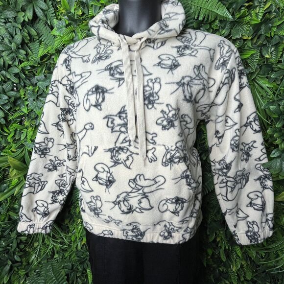 Women Jacket Large Beige Terry Hoodie Pullover Graphic Design Tom And Jerry - Picture 2 of 13